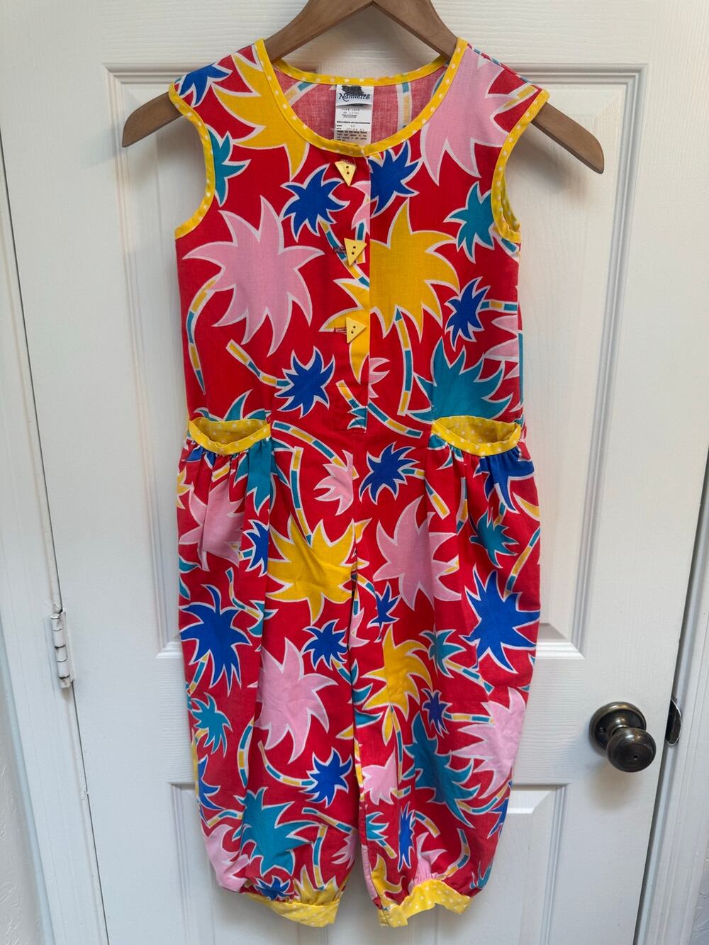 Vintage Nannette Red Palm Tree Memphis Style Print Balloon Jumpsuit Size 6x